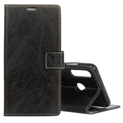 Black folio leather phone wallet case with flip cover, card slots, and camera cutout for Huawei P30 Lite