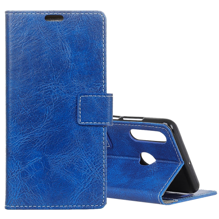 Blue folio leather phone wallet case with flip cover, card slots, and camera cutout for Huawei P30 Lite