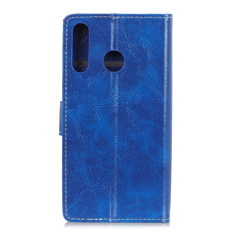 Blue folio leather phone wallet case with dual speaker cutouts and flip cover for Huawei P30 Lite