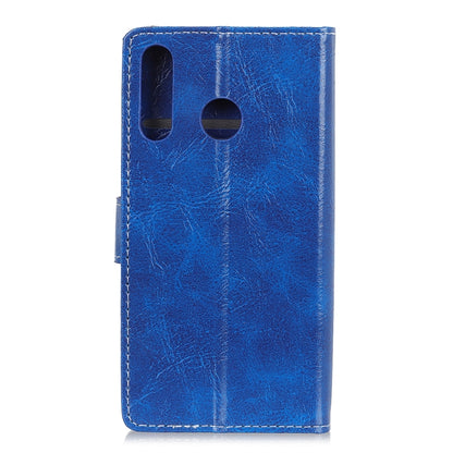 Blue folio leather phone wallet case with dual speaker cutouts and flip cover for Huawei P30 Lite