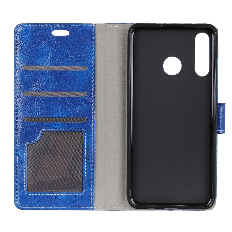 Blue flip leather wallet phone case with card slot window and stand view for Huawei P30 Lite