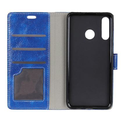 Blue flip leather wallet phone case with card slot window and stand view for Huawei P30 Lite