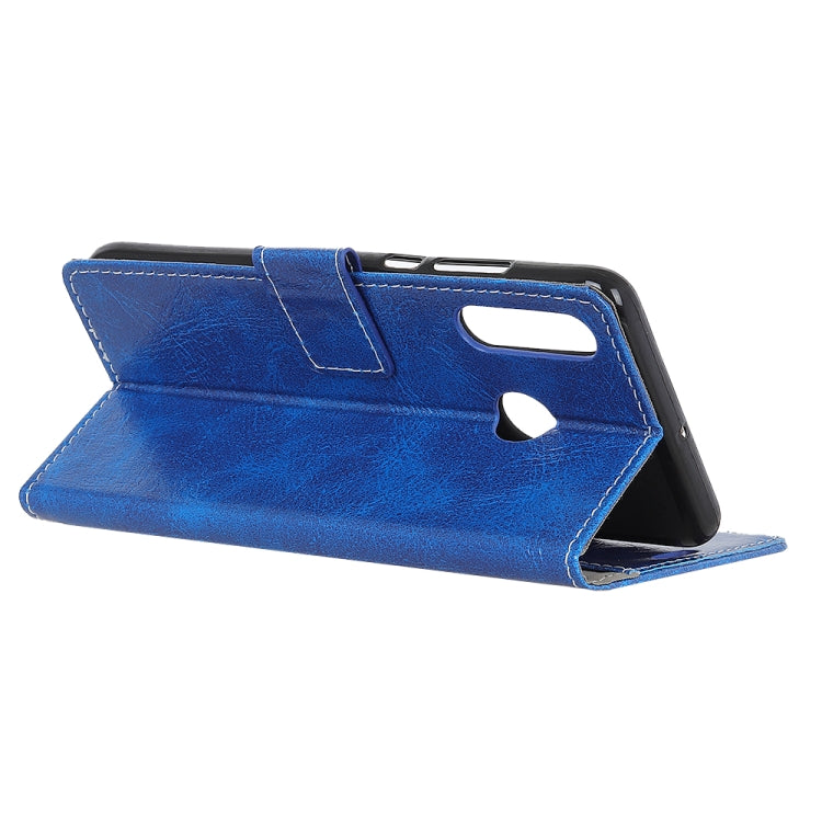 Blue horizontal flip leather wallet phone case with stand flap and camera cutout for Huawei P30 Lite