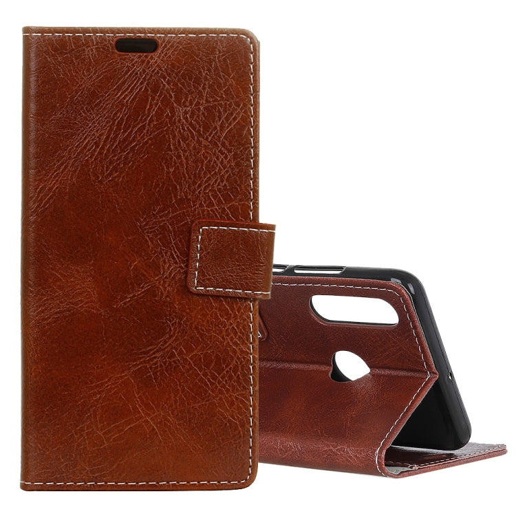 Brown folio leather phone wallet case with flip cover, card slots, and camera cutout for Huawei P30 Lite