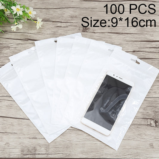 White clear-front jewelry zip-lock packaging bags with hanging holes, multiple pieces