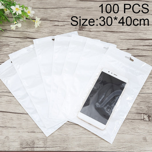 Set of clear white pearl zip-lock jewelry bags with hang hole, 30x40cm size