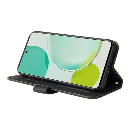 Black leather-style phone wallet case with kickstand for horizontal viewing.