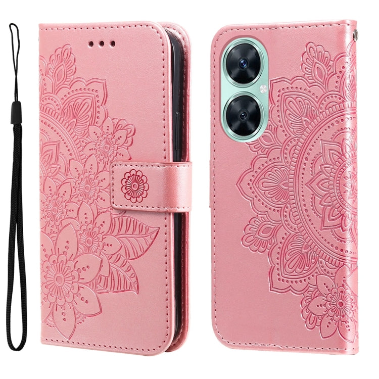 Pink floral embossed leather phone case with card slot and wrist strap