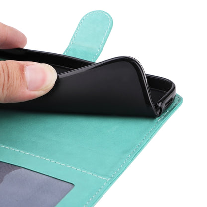 Teal leather folio phone case corner with stitched edge and flip cover