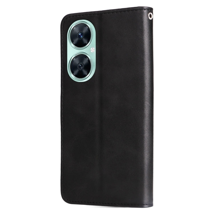 Black leather phone case with cutouts for camera and ports