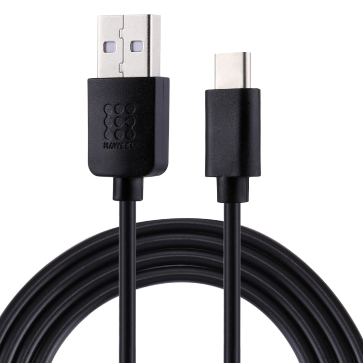 Black USB-C to USB 2.0 charging data cable with USB-A and Type-C connectors