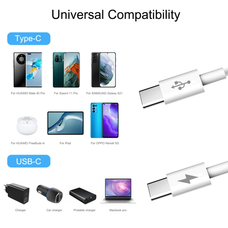 White USB-C to USB-C charging cable with two Type-C metal ends.