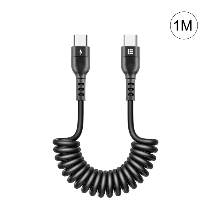 HAWEEL 1m 5A USB-C / Type-C to USB-C / Type-C Retractable Coiled PD Fast Charging Cable, 1m 5A Type-C