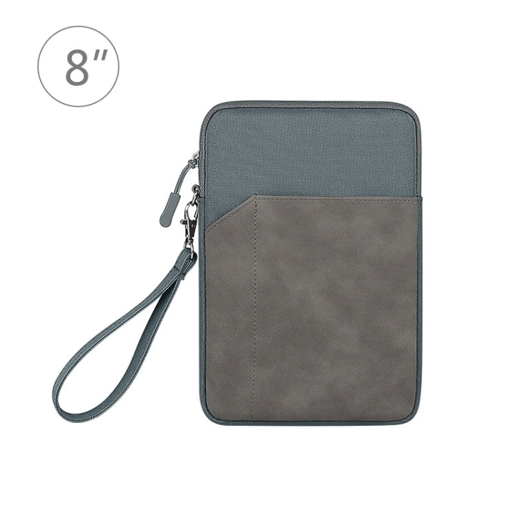 Grey tablet sleeve pouch with wrist strap and zipper, two-tone front panel