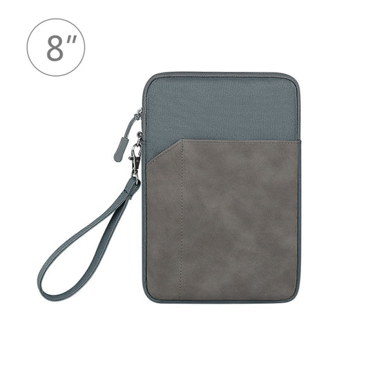 Grey tablet sleeve pouch with wrist strap and zipper, two-tone front panel