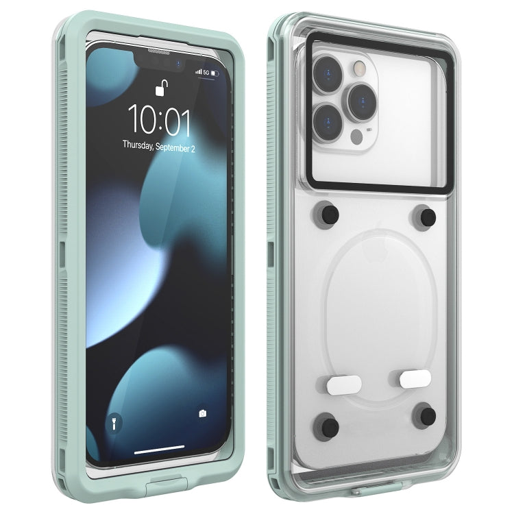 Light green waterproof phone case with clear front window for phone protection