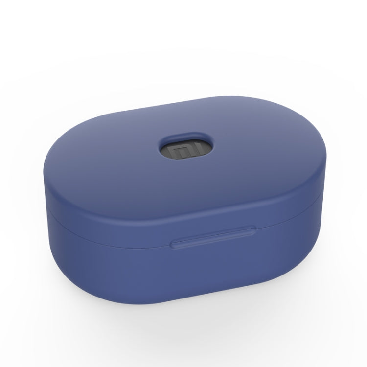 Silicone charging case cover, dark blue, with oval top cutout and charging port slot