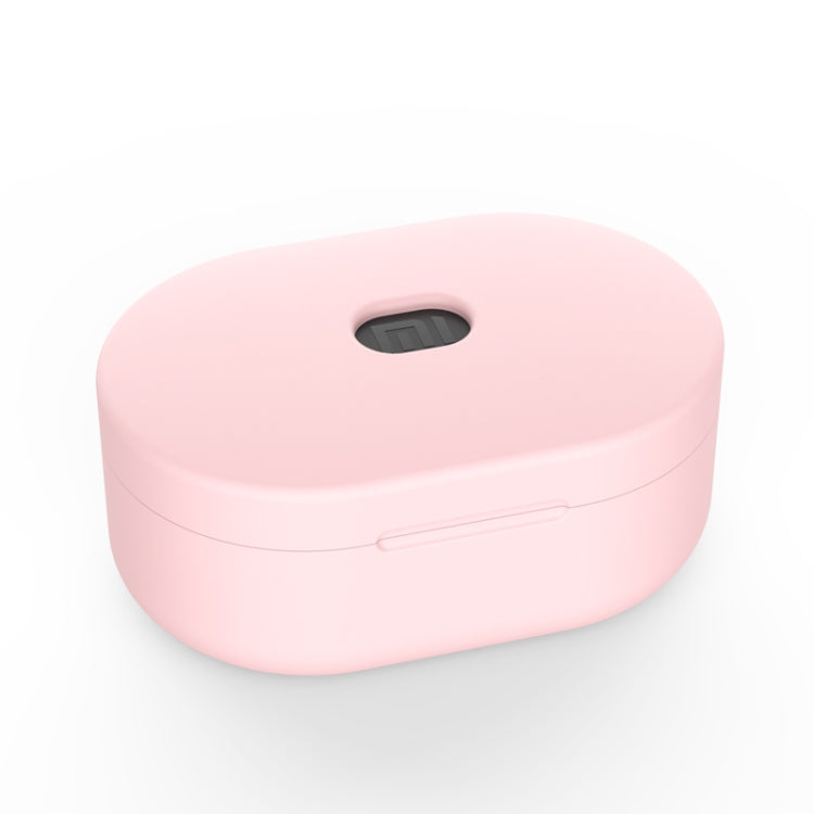 Silicone charging case cover, pink, with oval top cutout and charging port slot