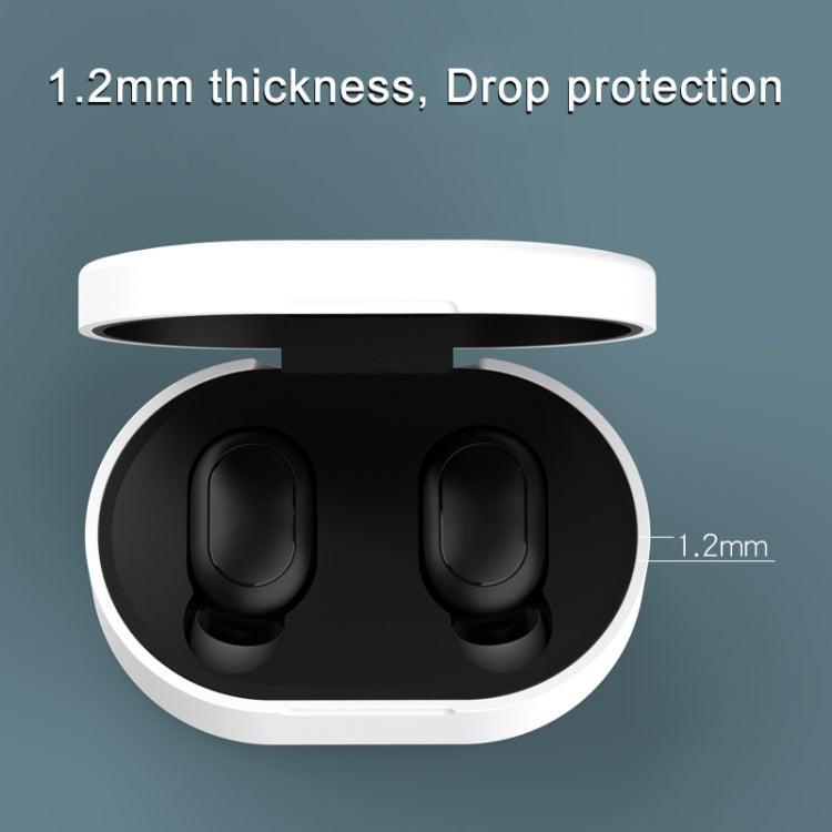 Silicone charging case cover in white, open showing two black earbud holders