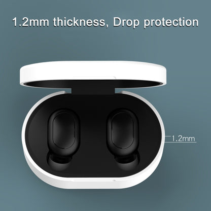 Silicone charging case cover in white, open showing two black earbud holders