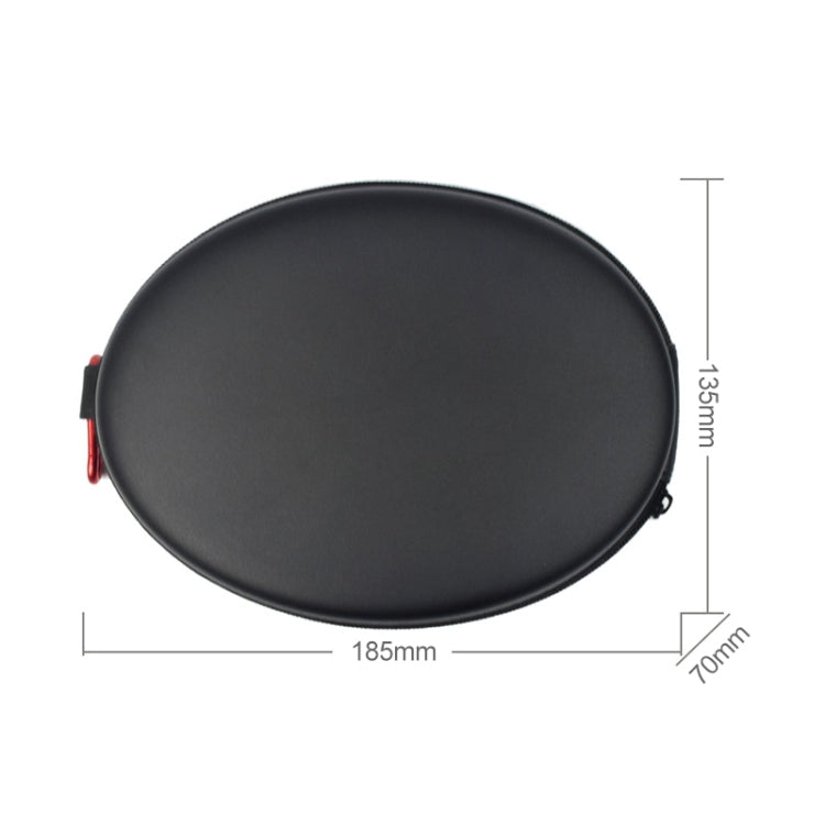 Black EVA headphone storage case, 185x135x70mm oval, zip closure