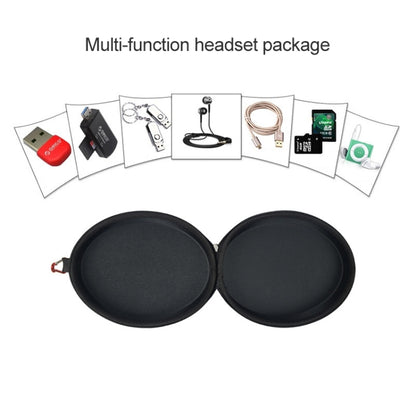 Black EVA headphone storage case with hinged dual compartments and zip closure