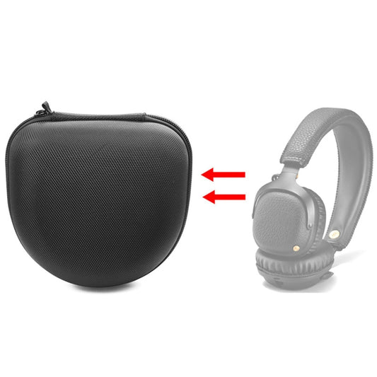 Black hard-shell earphone storage bag with zipper, molded oval shape