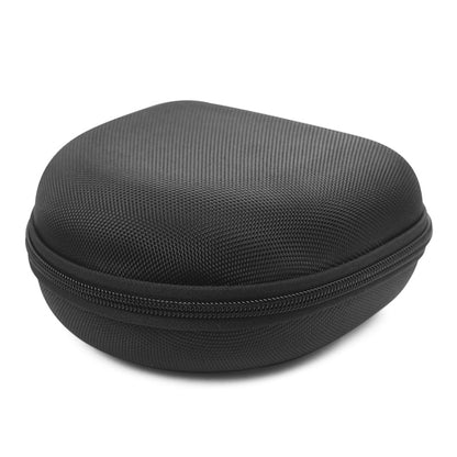 Black oval earphone storage case with rounded top and zipper seam