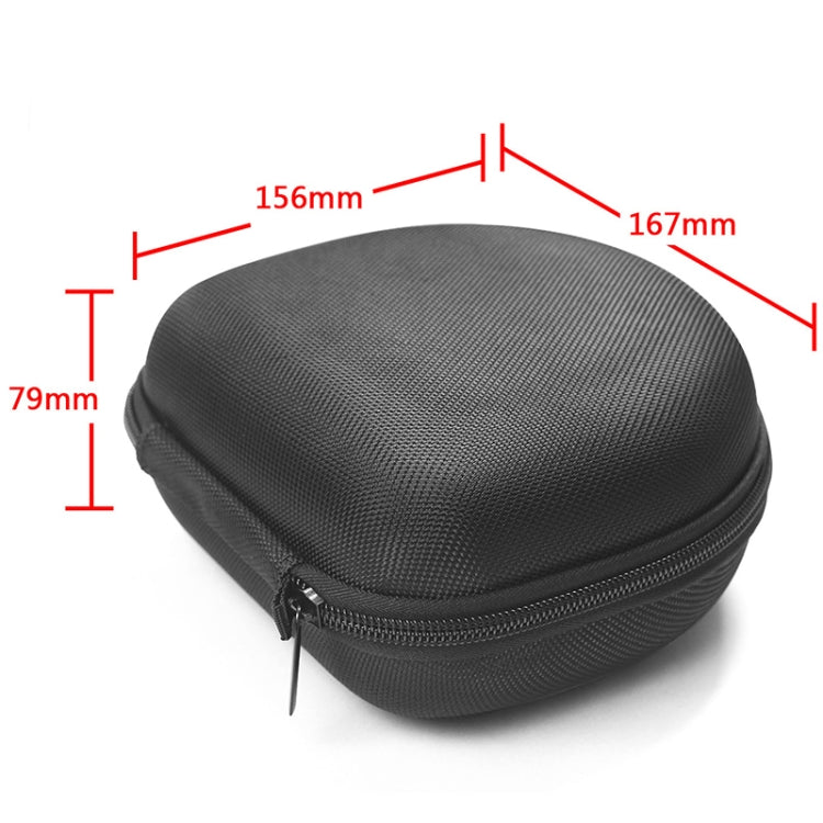 Black oval earphone case with zipper; size dimensions shown