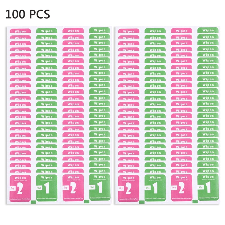 100-pack screen cleaning wipes for protectors, labeled Dry 2 and Wet 1