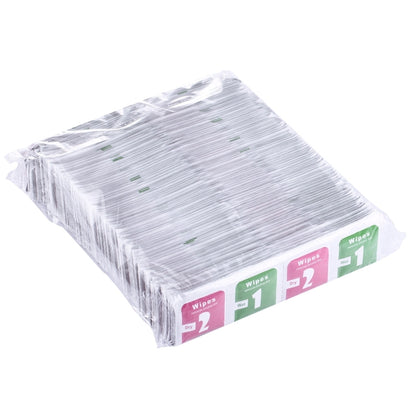 Wrapped bundle of 100 screen cleaning wipes for protectors, dry and wet sheets
