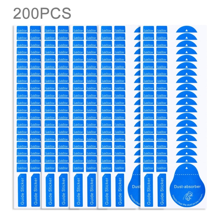 Set of blue LCD guide dust-absorber stickers, sheet with multiple strips and icons