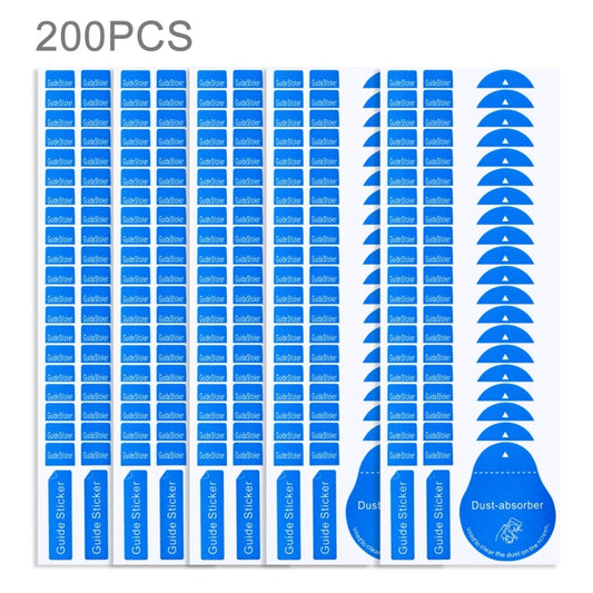 Set of blue LCD guide dust-absorber stickers, sheet with multiple strips and icons