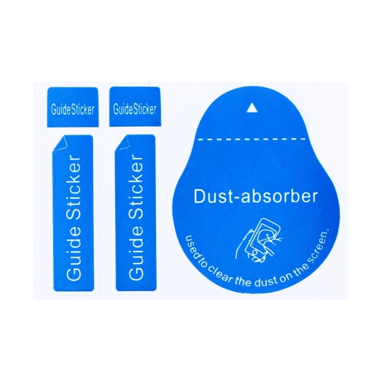 Blue guide stickers and dust-absorber label for LCD screen cleaning