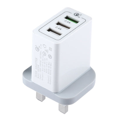 UK plug wall charger with two 2.4A USB ports, white compact adapter