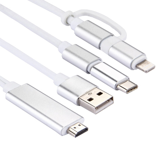 3-in-1 adapter cable with HDMI output and USB-C, micro USB, and USB-A connectors