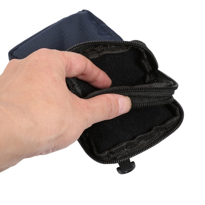 Double-layer zip phone pouch bag, dark blue open pocket showing black inner lining