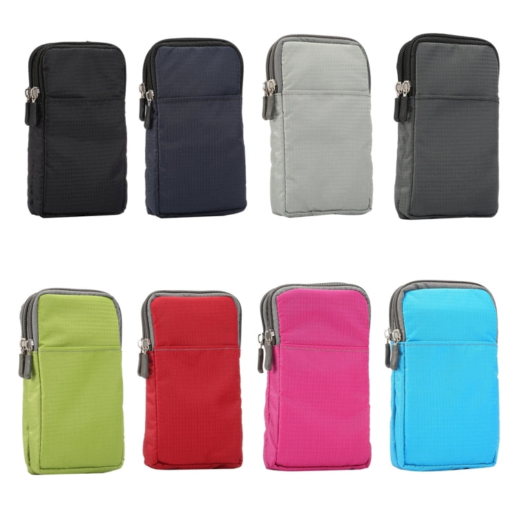 Set of plaid double-layer zip phone waist/shoulder bags in multiple colors.