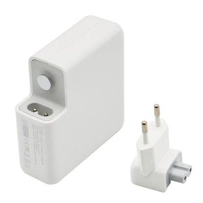 White EU power adapter with Type-C output port and two-pin plug, side view