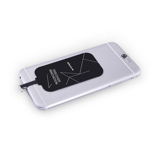 Wireless charging receiver tag with black plate and silver connector, for iPhone 7 Plus