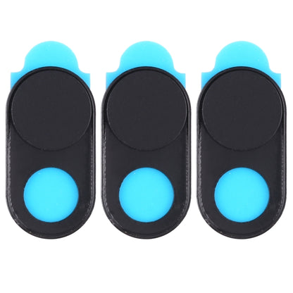 Black magnetic webcam cover set of 3, three oval sliders with blue lens windows
