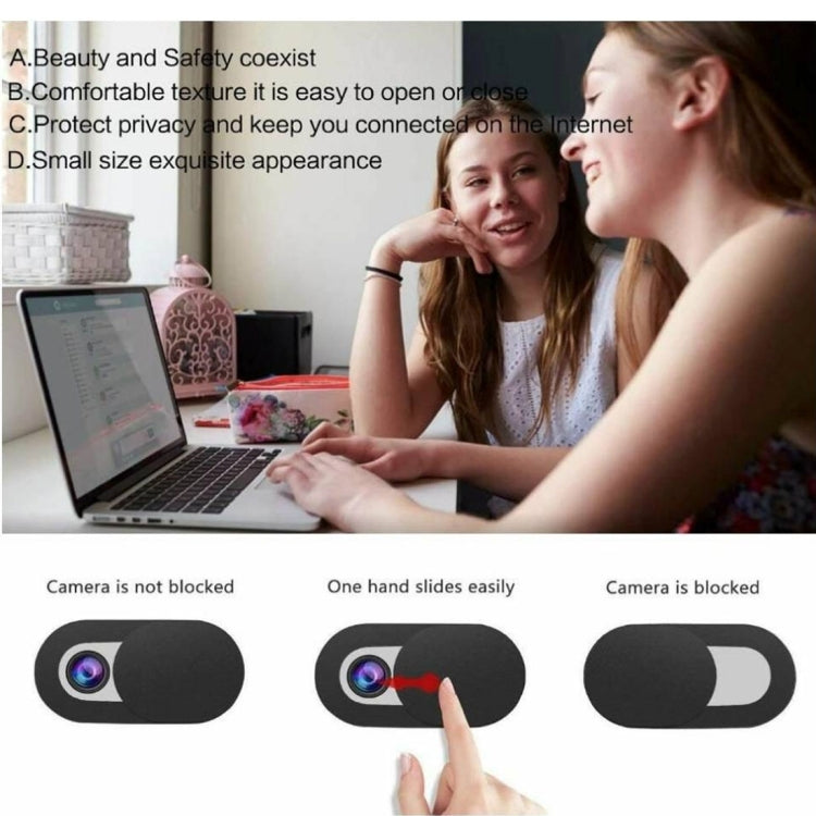 Three webcam cover units shown with sliding open and closed positions