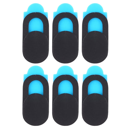 Set of 6 slim webcam privacy covers, black tabs with blue camera-opening inserts