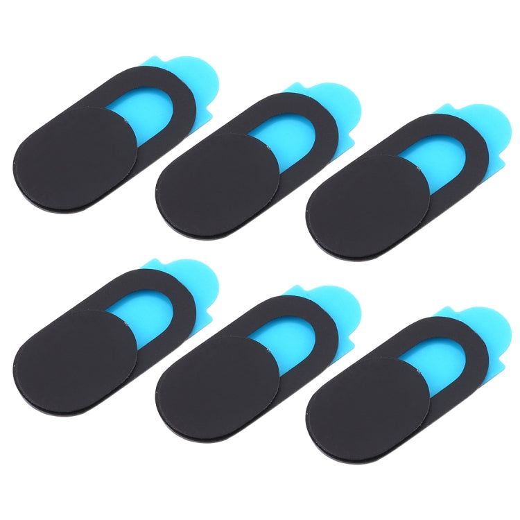 Set of 6 slim webcam privacy covers with black shutters and blue top grips