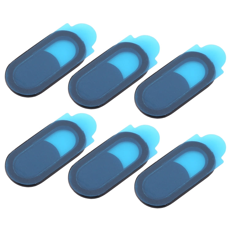 Set of 6 slim webcam privacy covers, blue shutter windows over camera lenses