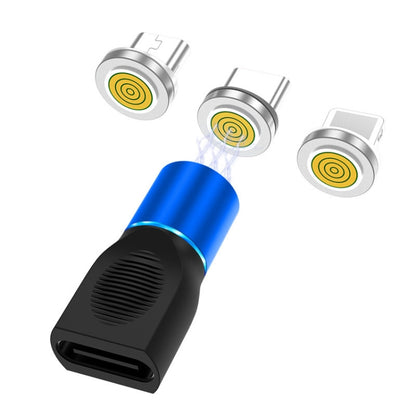 Magnetic charging adapter set with blue USB-C head and 3 silver magnetic tips