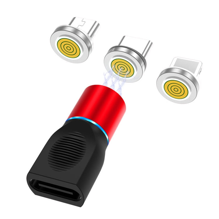 Magnetic charging adapter set with red USB-C head and 3 silver magnetic tips