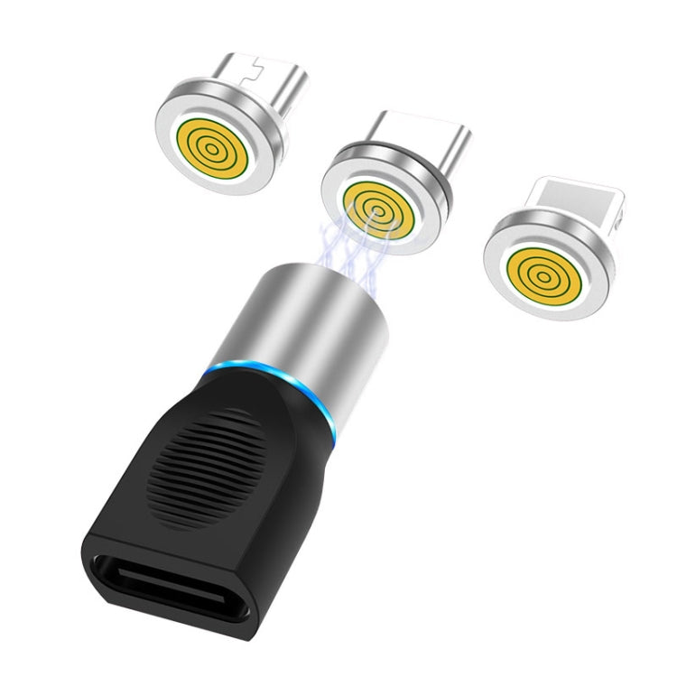 Magnetic charging adapter set with silver USB-C head and 3 silver magnetic tips