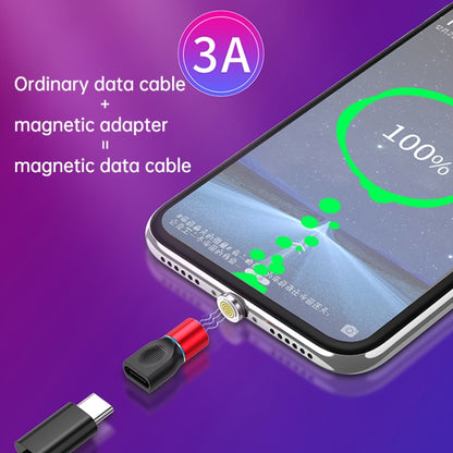 Magnetic charging data cable adapter with small connector tip attached to phone