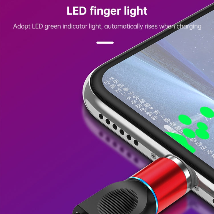Magnetic charging head on phone edge with red body and small adapter tip